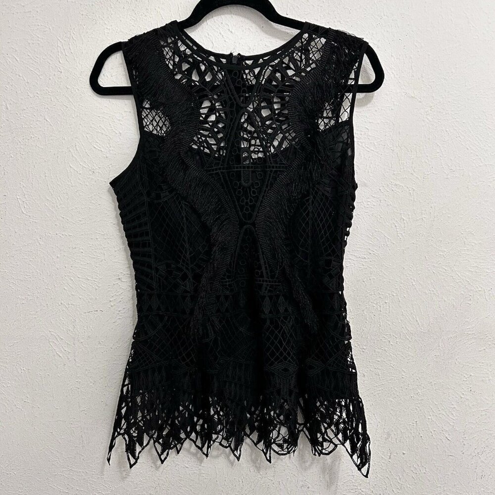 Venus Black Guipure Lace Sleeveless Whimsigoth Witchy Y2K‎ Fringe Top Size 8